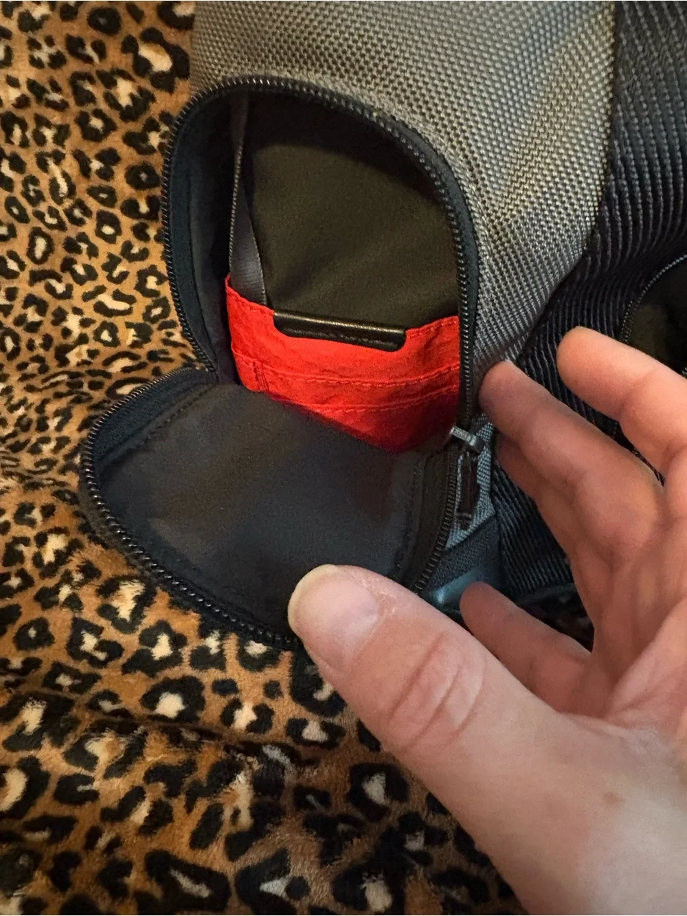 TUMI Higgins Sling Backpack Gray Black Red Crossbody Travel Bag Tracer EUC